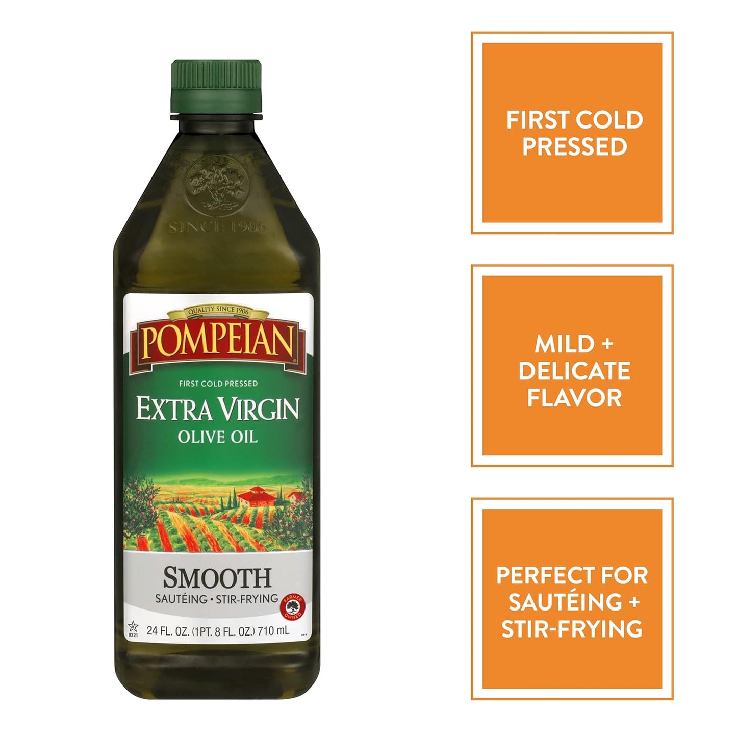 Pompeian Smooth Extra Virgin Olive Oil, Contains Polyphenols, First Cold Pressed, 24 Fl Oz
