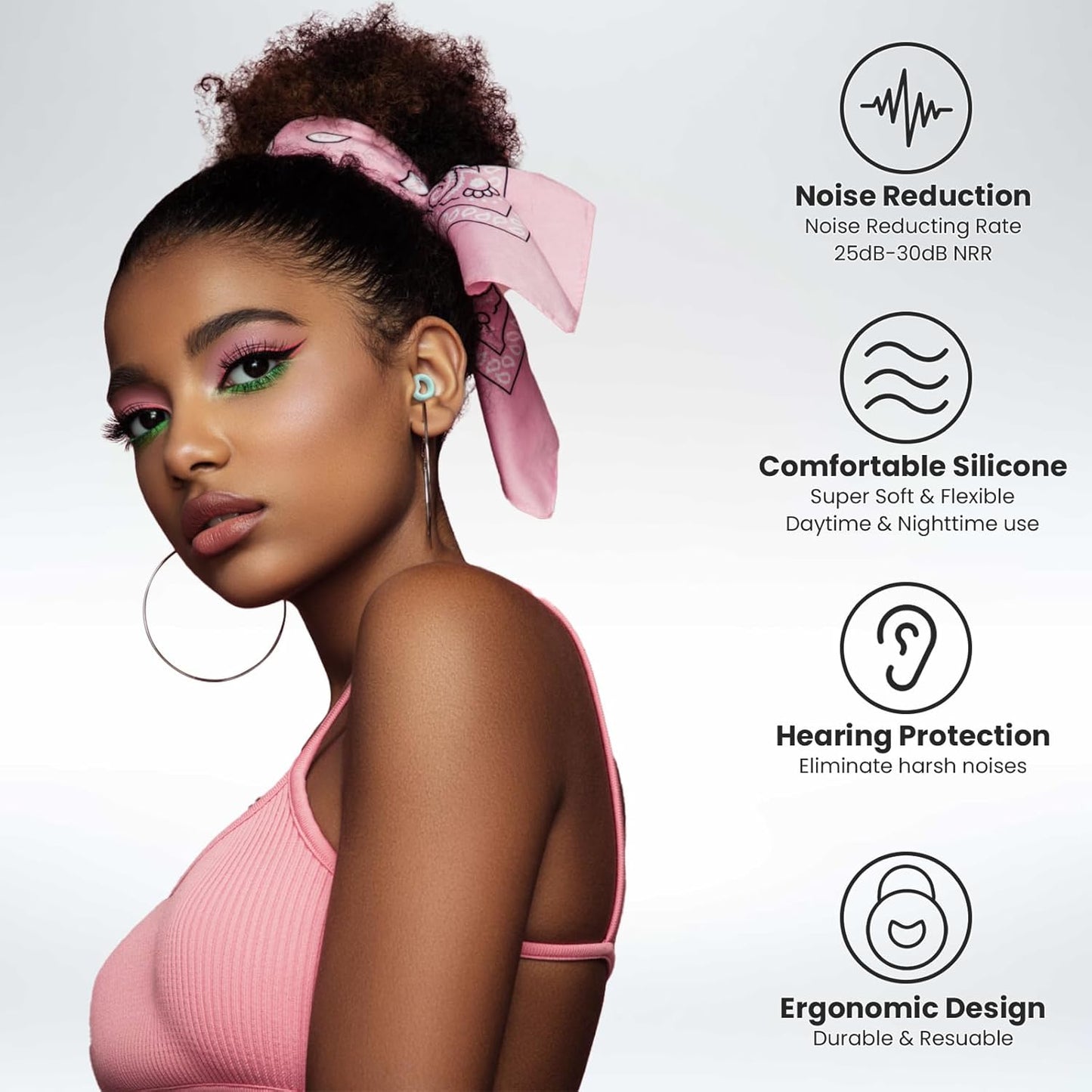 Ear Plugs for Sleeping, 2 Pairs of Reusable Earplugs for Noise Reduction 25dB-30dB with 8 Ear Tips, Soft Hearing Protection Ear Plugs for Concert,Noise Sensitivity, Study & Work