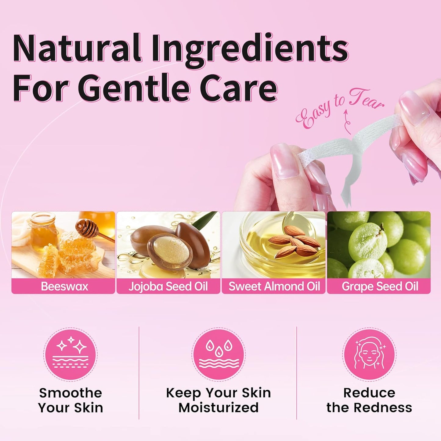 Beauty7 Wax Strips Kit for Sensitive Skin, Facial Hair Removal for Eyebrow, Lip, 24 Strips & 4 Calming Oil Wipes, At Home Waxing for Women