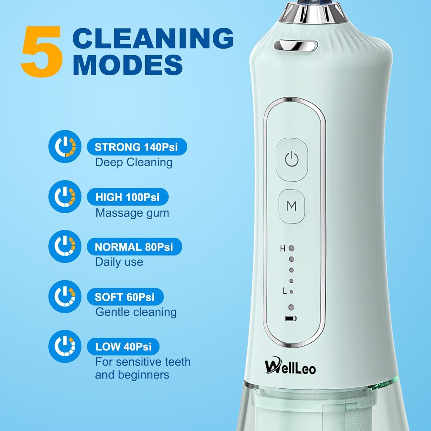 Water Flosser for Teeth, 300ML Cordless Oral Irrigator Rechargeable Dental Flosser Picks with 5 Modes 5 Jet Tips,IPX7 Waterproof Teeth Cleaner for Braces Gum Care, Home Travel Use