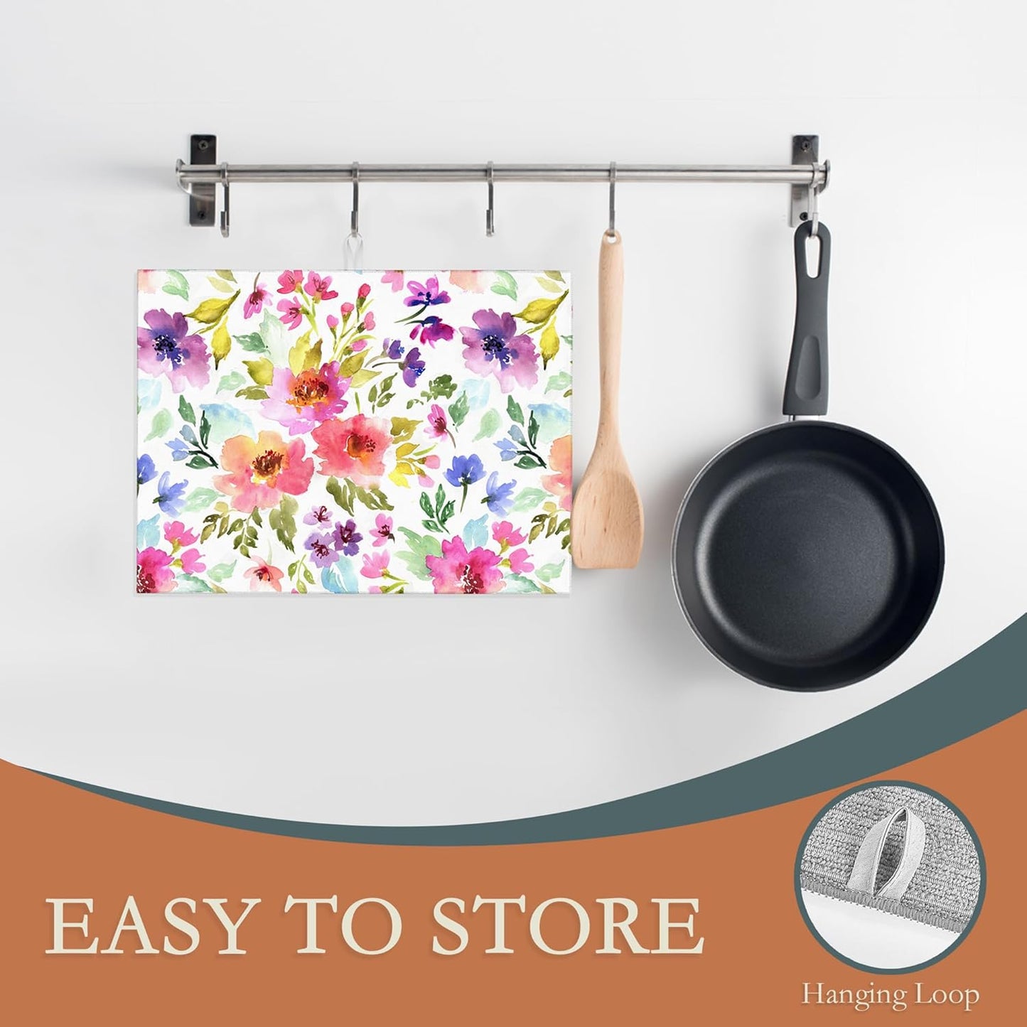 Purple Pink Dish Drying Mats 18x24 Inch,Watercolor Flowers Dish Pad Drying Rack Mat for Kitchen Counter Ultra Absorbent Microfiber Dishware Coffee Maker Bar Countertop Decor