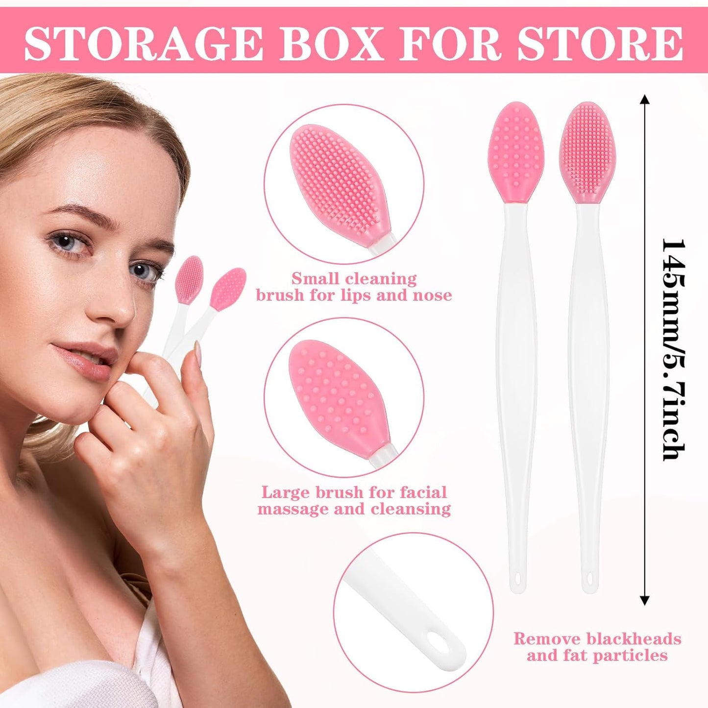 Soft Double-Side Lips Brush, 10Pcs Silicone Face Scrubber, Lip Scrub Brushes, Nose Clean Scrubber, Blackhead Removal Brushes, Gentle Exfoliating Tool for Lips Care Beauty (5 colors)