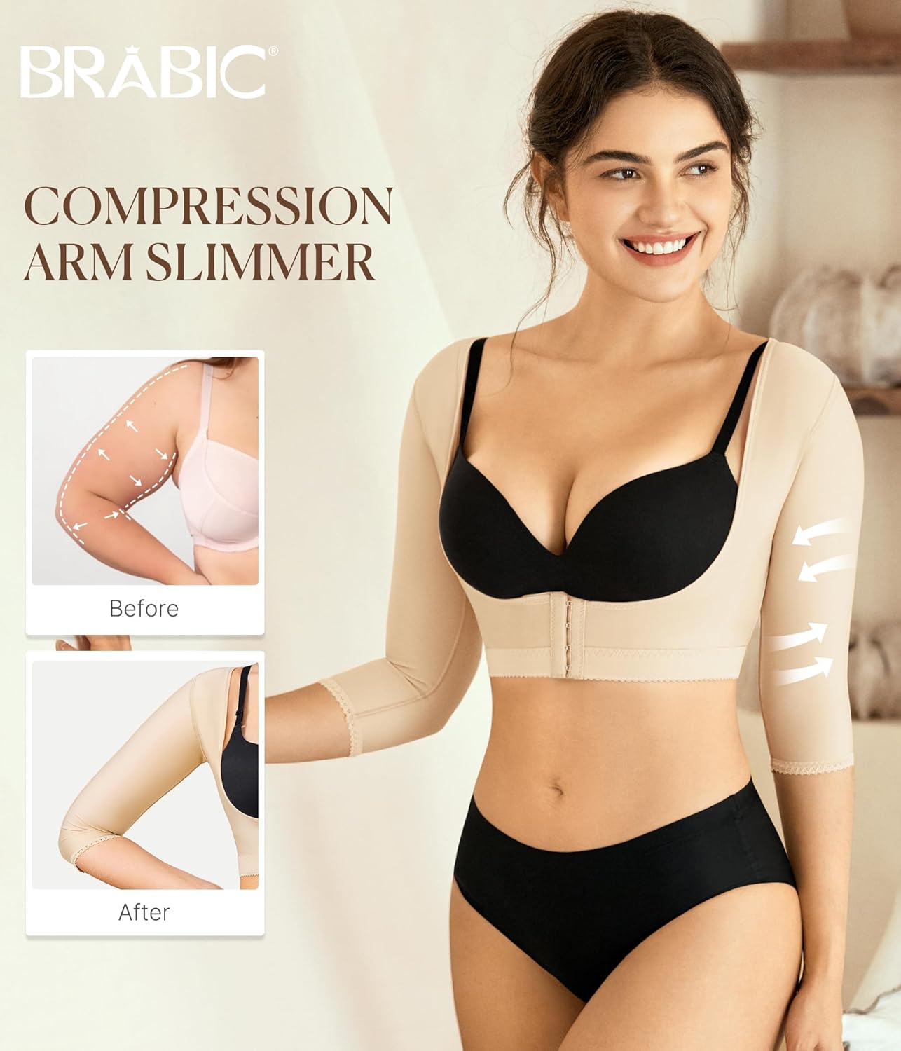 BRABIC Upper Arm Shaper Post Surgical Slimmer Compression Sleeves Posture Corrector Tops Shapewear for Women