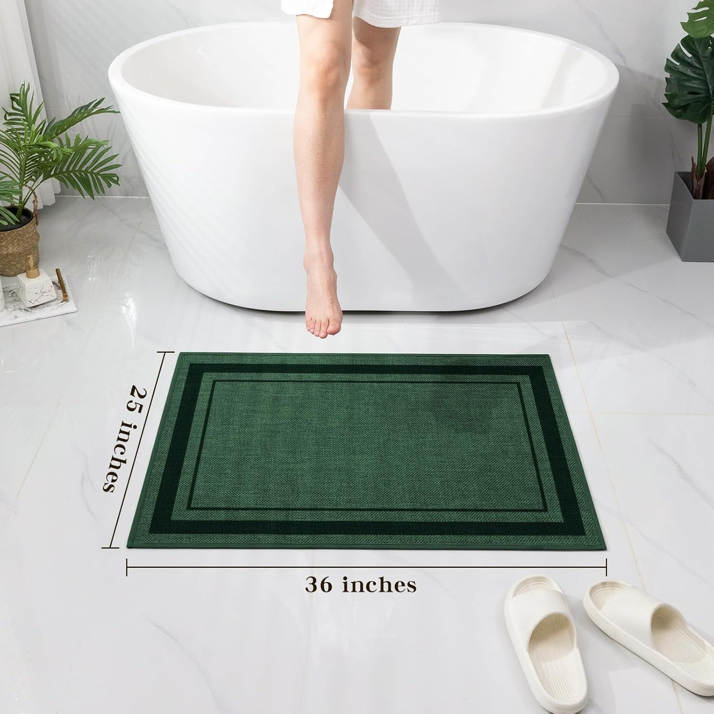 chakme Bathroom Rugs Mat 36x24, Ultra Thin Non Slip Bath Mat Large Quick Dry Absorbent Bath Mat for Bathroom Floor, (Dark Green, 36"x24")