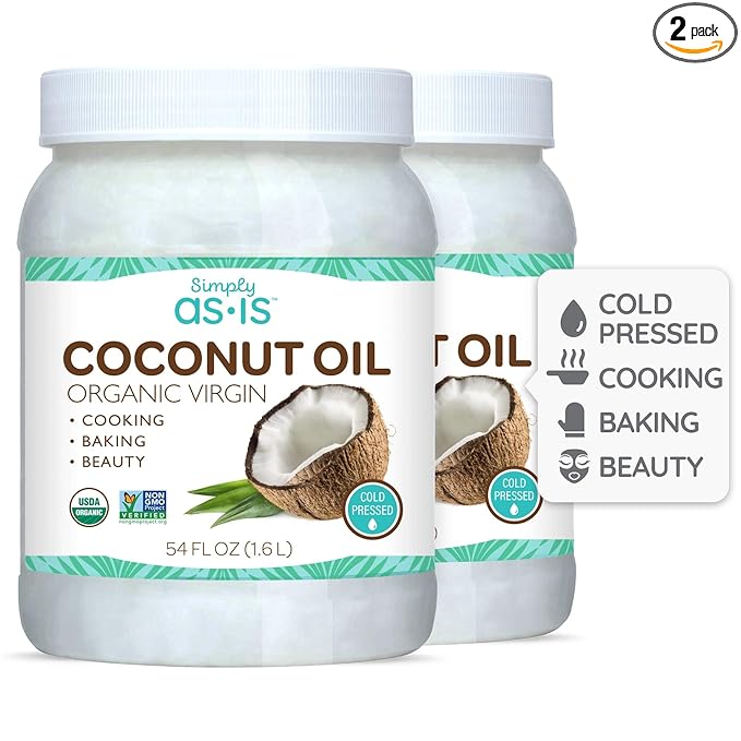 Simply as-is | Cold-Pressed & ﻿Organic Virgin | Unrefined | Coconut Flavor for Cooking & Baking | Deep Moisturizer for Beauty | 2-Pack (54 fl oz each)