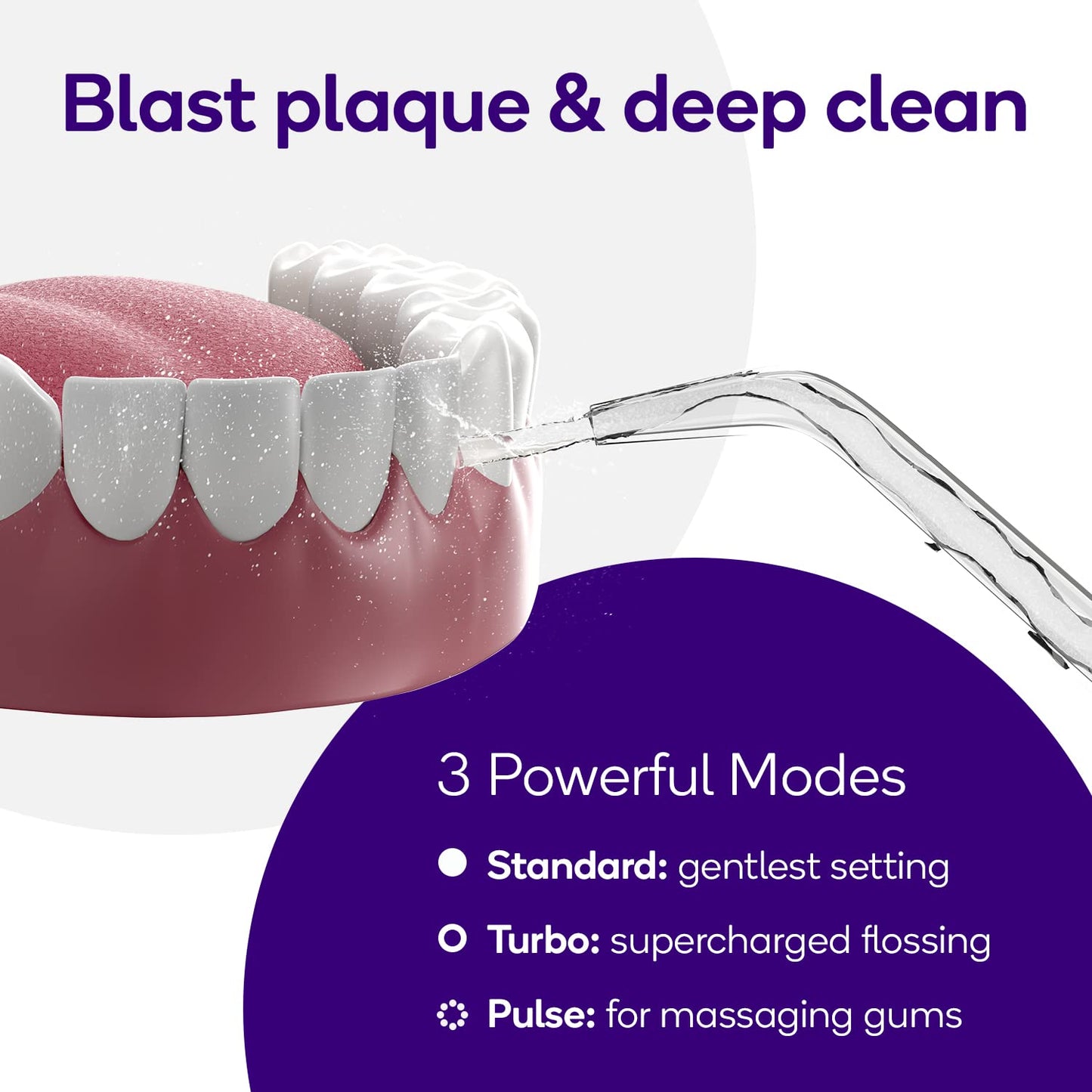 BURST Electric Water Flosser for Teeth Cleaning (3 Modes/White) | Cordless | Plaque Removal Between Braces & Dental Work | Portable Floss | Refillable 110mL Tank