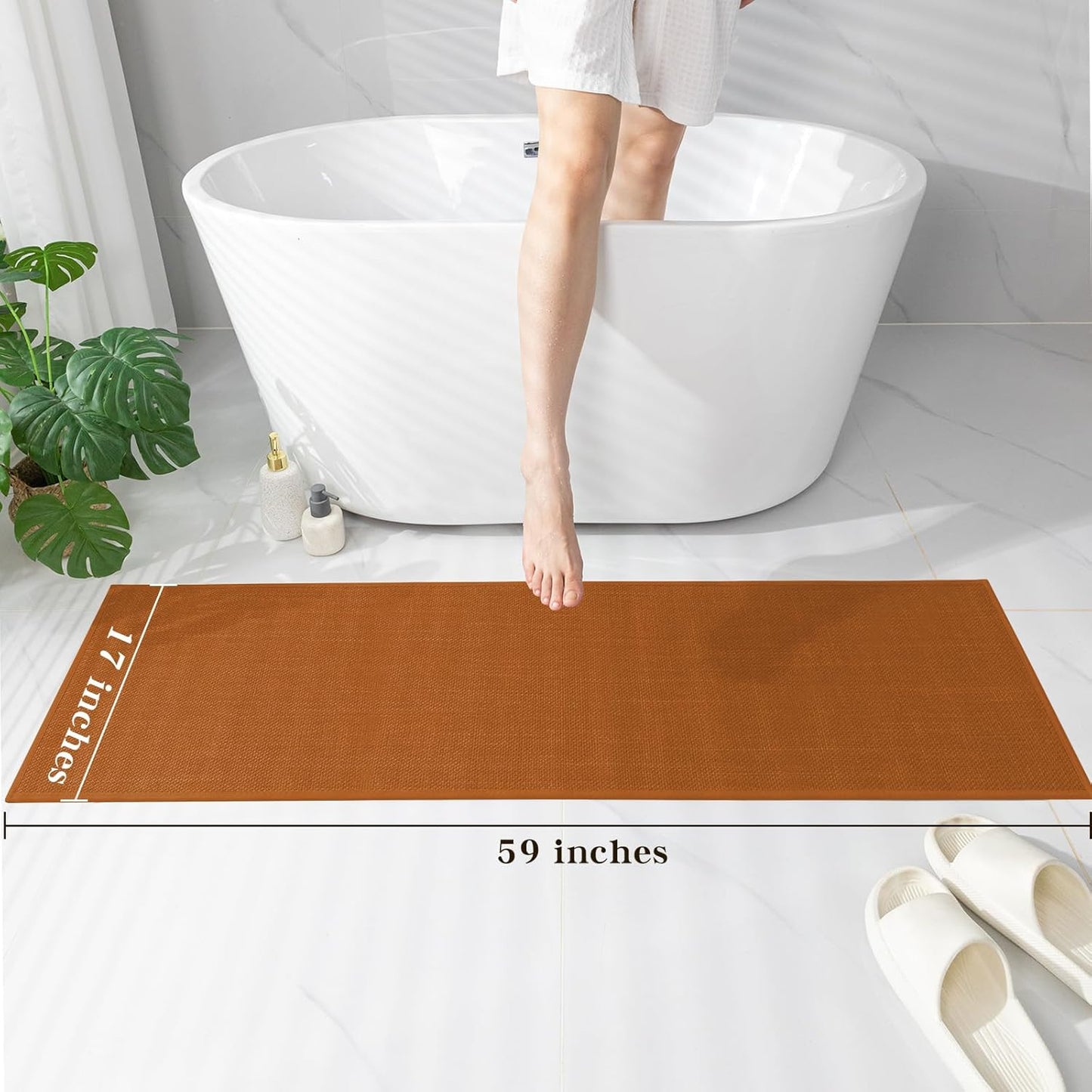 chakme Bathroom Rugs Mat 59x17, Ultra Thin Bath Rug Non Slip Runner Quick Dry Absorbent Bath Mat for Bathroom, (Orange, 59"x17")