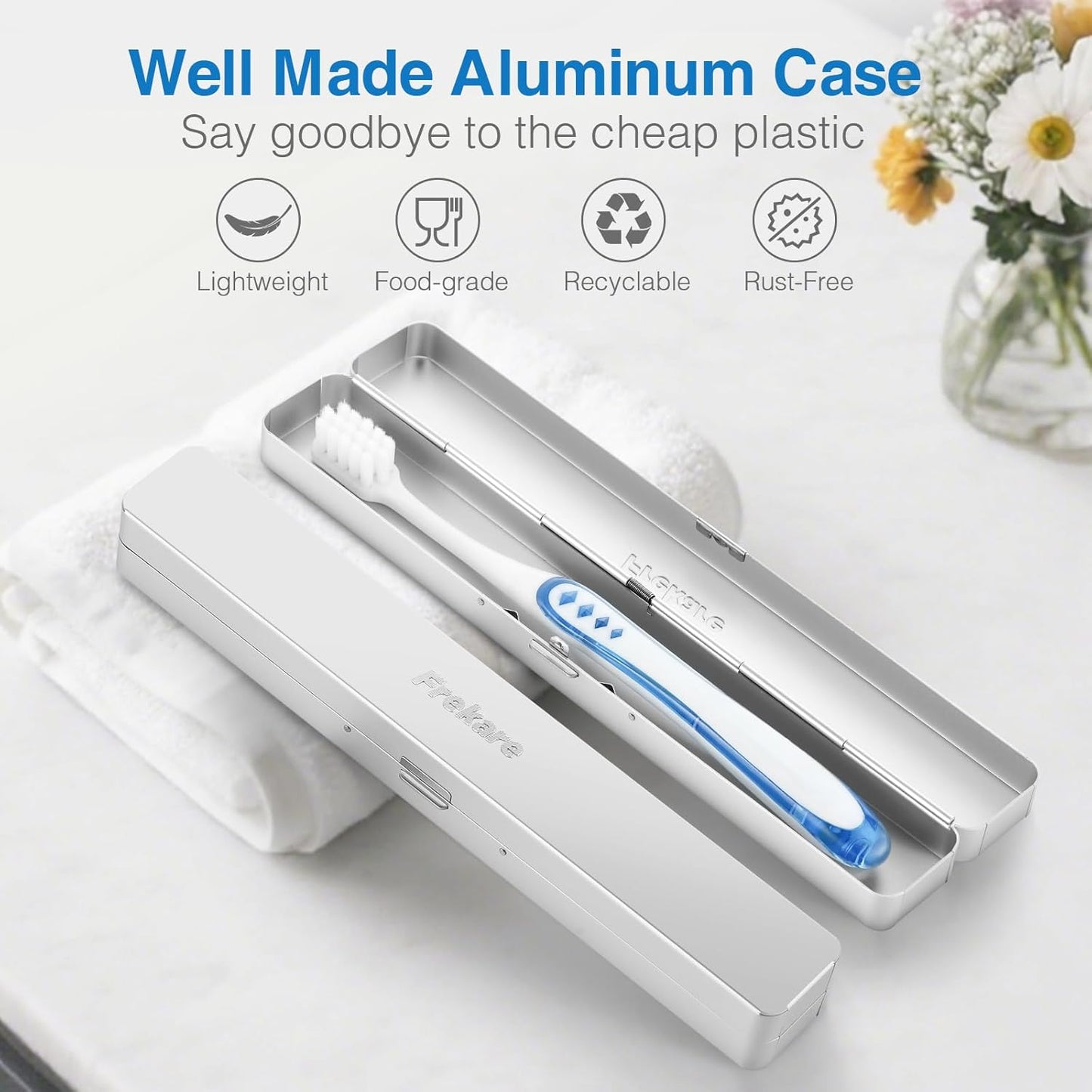 Toothbrush Travel Case Aluminum, Manual Tooth Brush Holder for Traveling, Portable Toothbrush Container for Bathroom, Camping, Business Trip, School (Silver)