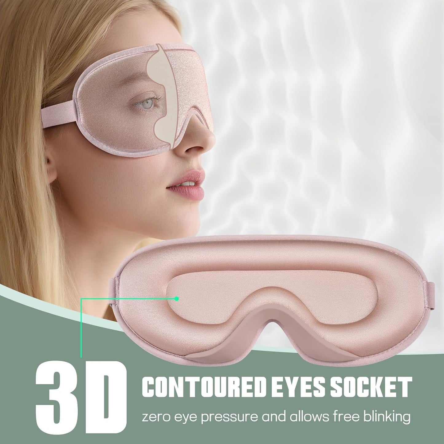 Sleep Mask for Side Sleeper Men Women | Zero Eye Pressure 3D, Light Blocking Design, Soft Breathable Eye Shade Cover for Travel, Pink