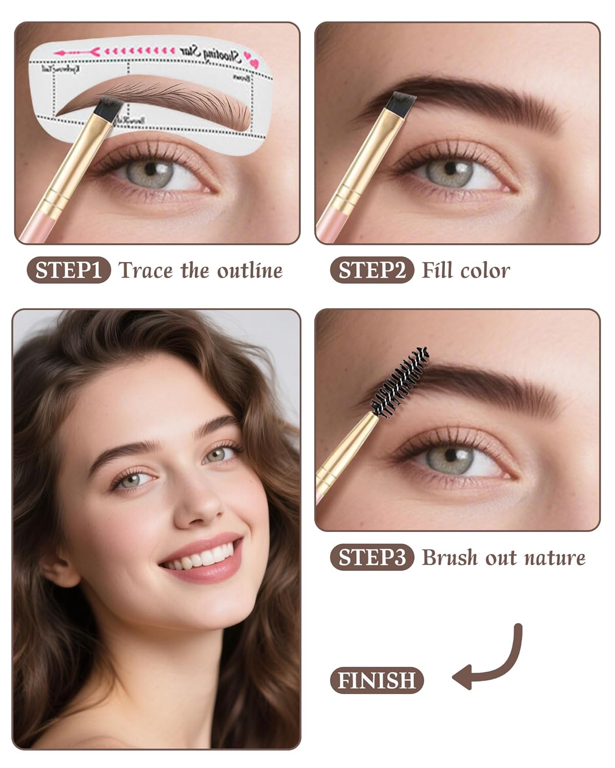 Waterproof Eyebrow Powder Kit - 3 Colors Long-Lasting Brow Powder Palette with Brush Razor & Stencil, Natural Tinting Powder for Women Sparse Brows | #01 Skin, Light Brown, Dark Brown