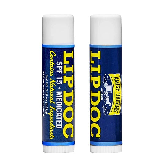 Amish Origins Lip Doc SPF 15 Medicated Lip Balm (2 PACK)- All-Natural Deep Moisturizing Lip Balm, Potent Formula for Chapped and Cracked Lips, All Natural Essential Oils