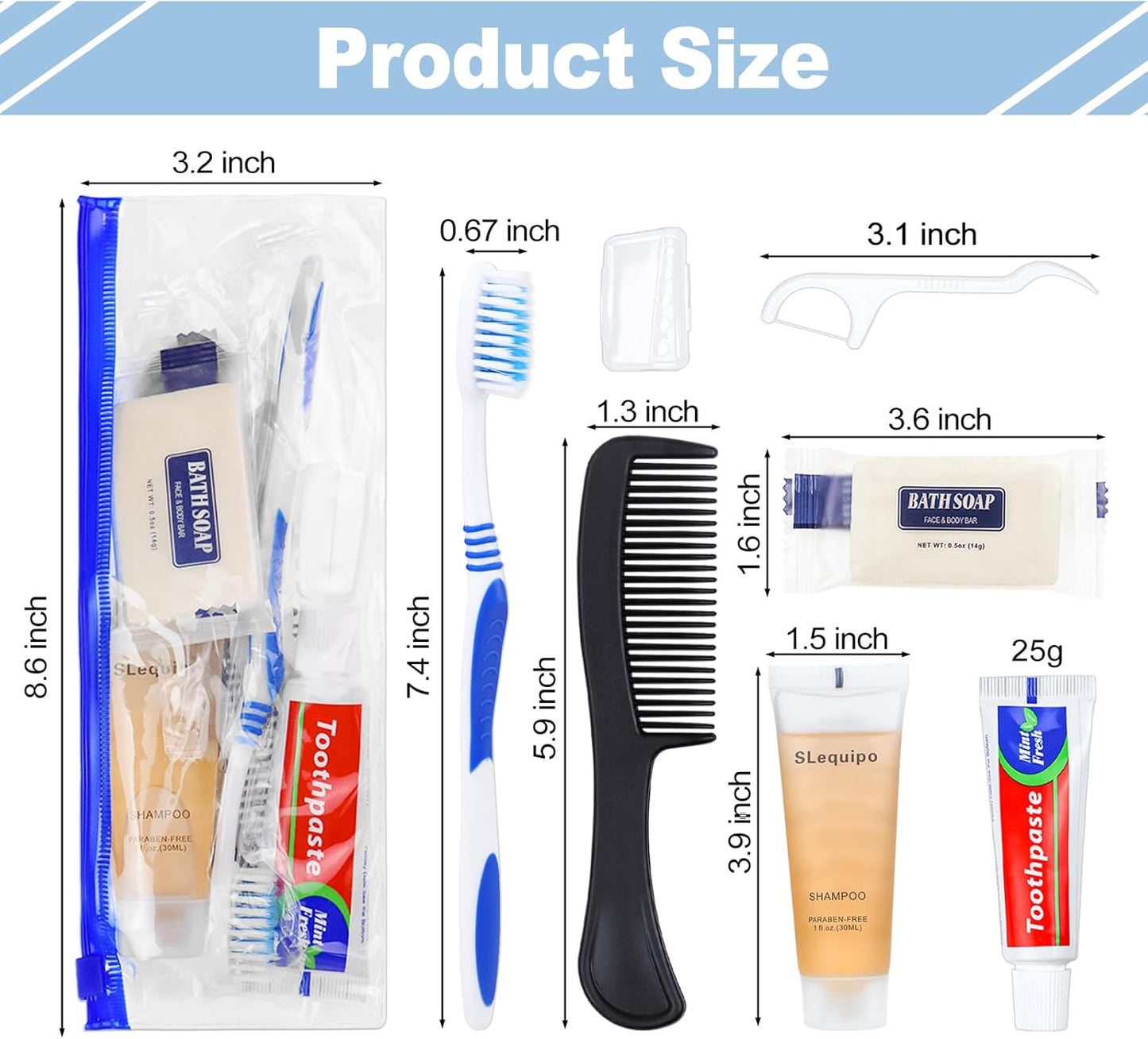 Pack of 5 Hygiene Kit, Hygiene Kit Bulk, Individually Packed, Travel Hygiene Kit with Toothbrush, Toothpaste, Comb, Shampoo, Soap and Floss Picks, Home, Suitable for Hotel, Camping, Travel