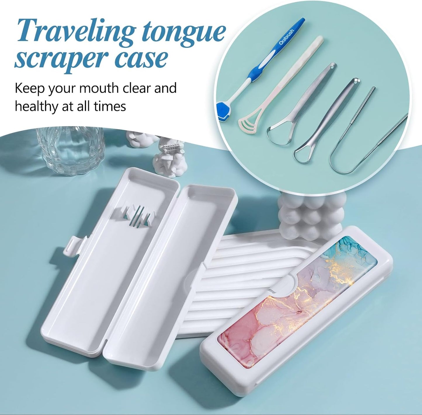 Toothbrush Travel Case - Colorful Pattern, Holder and Covers for Toothbrushes, Includes Tongue Scraper Case