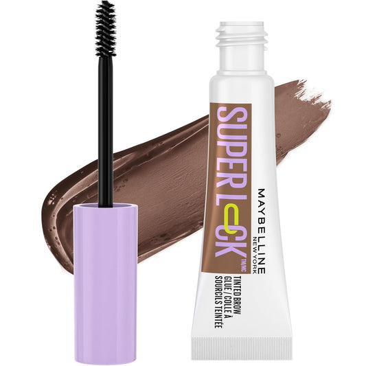 Maybelline Super Lock Brow Glue Eyebrow Gel, Lightweight and Waterproof Tinted Brow Gel For Up To 24HR Hold, Medium Brown, 1 Count