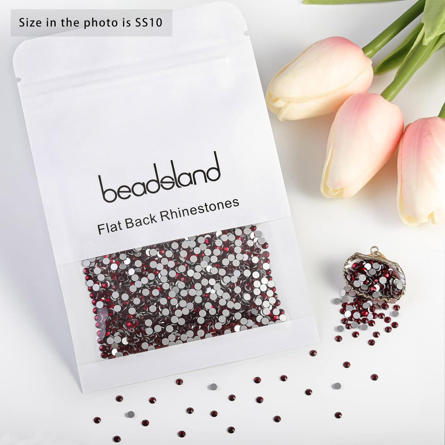 beadsland Flat Back Crystal Rhinestones Round Gems, Dark Siam (2.7-2.8mm) SS10/1440pcs