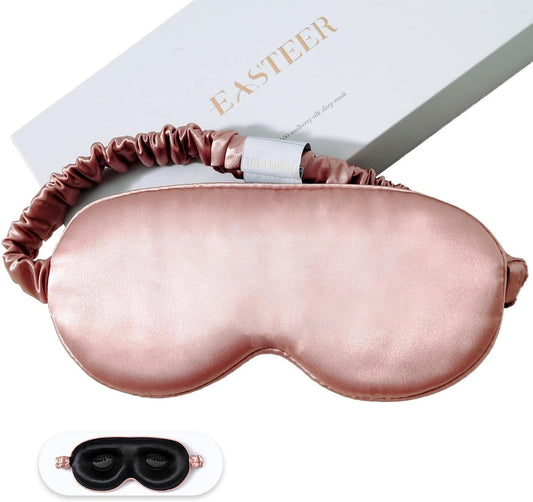 100% 22 Momme Mulberry Silk Sleep Mask, Eye Cover for Sleeping, Blackout 3D Sleep Masks for Lash Extensions with Adjustable Strap for Men and Women (Rose Gold)