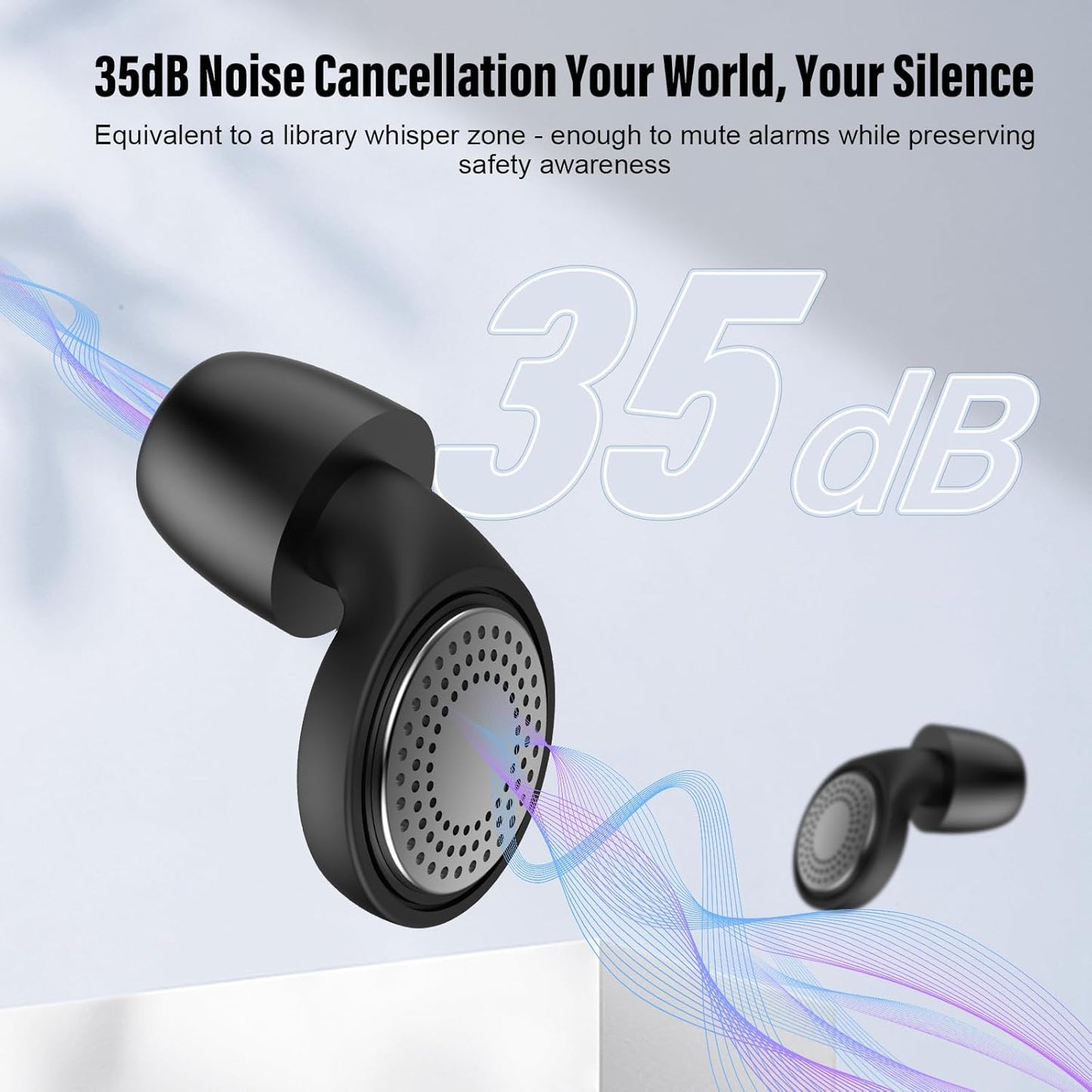 Ear Plugs, Sleep Earplugs with Cleaning, Memory Foam & Silicone Tips, Noise Reduction up to 35 dB, with 3 Sizes & Case, Reusable, Noise Protection Earplug for Side Sleepers, Travel, Work Black