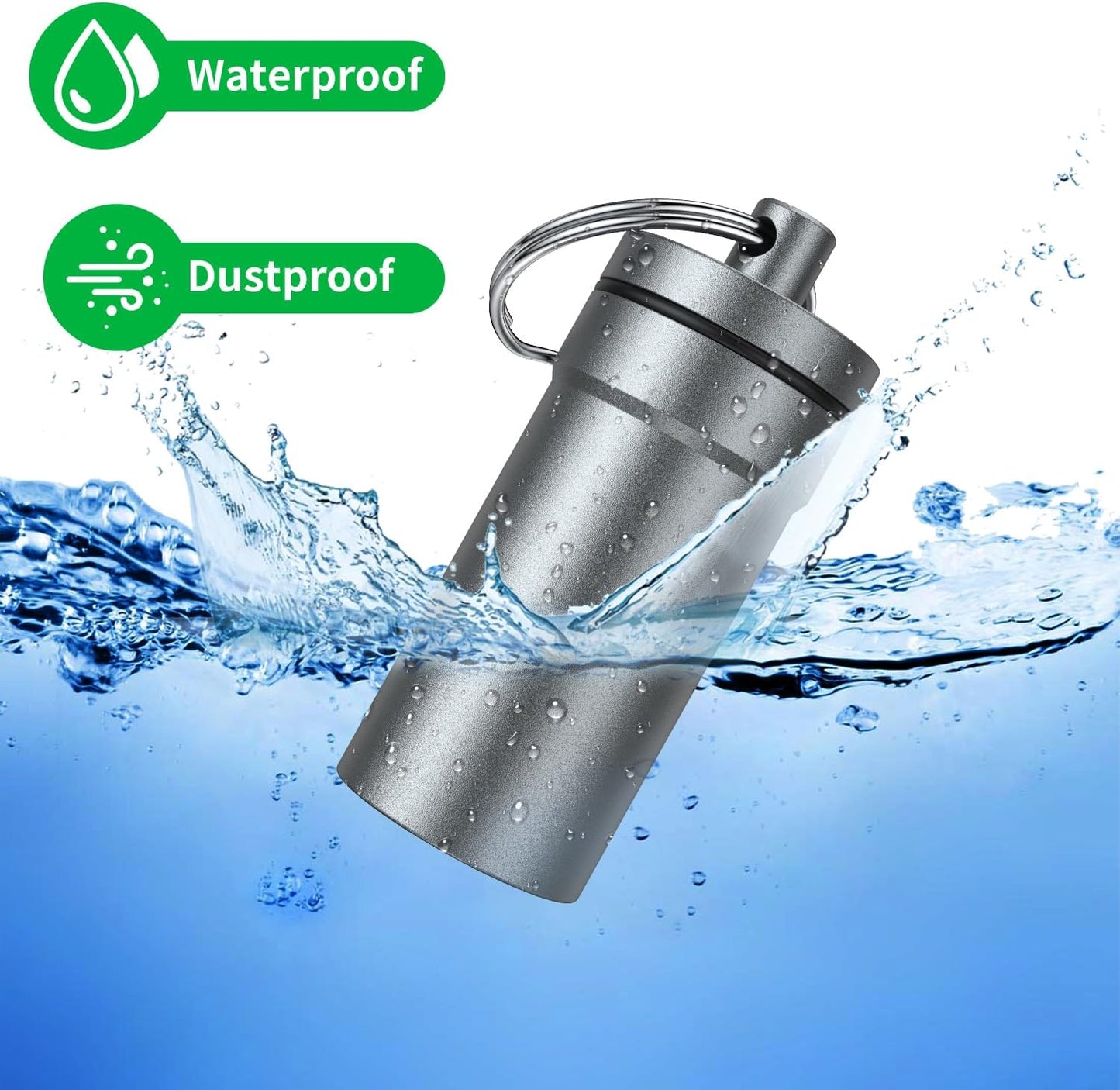 Portable Ear Plug Carrying Case, Urekt Waterproof Metal Earplug Case Keychain Container Holder（2 Pack）
