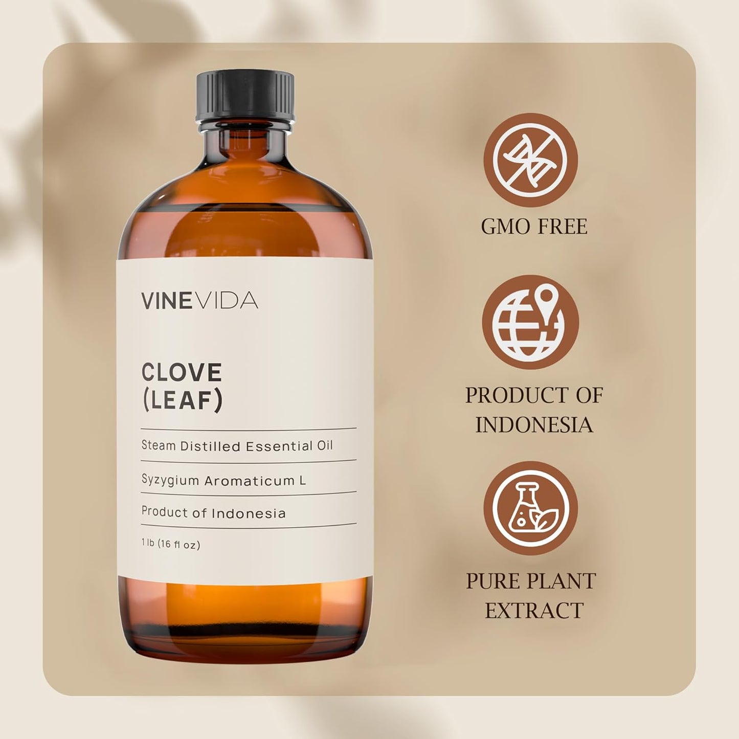 VINEVIDA Essential Oil 16 oz - Undiluted Clove Oil - Candle Oil Scent - DIY Candle Scents and Bulk Essential Oil for Soap Making, Safe for Skin