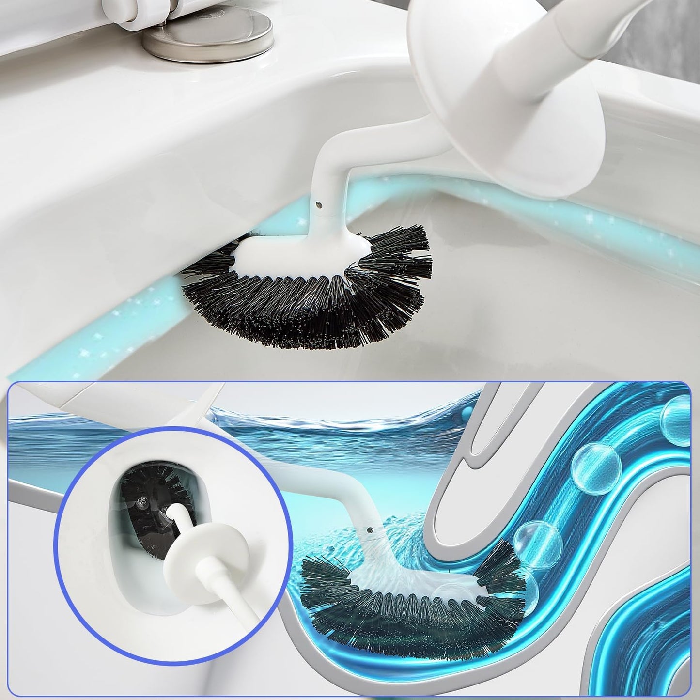 Toilet Brush & Pumice Stone Brush Combo, 2-in-1 Toilet Bowl Brush and Dual-Slot Holder Set, Curved Deep Cleaning Brush & Extended Handle, Compact Size Toilet Cleaner Brush Organizer