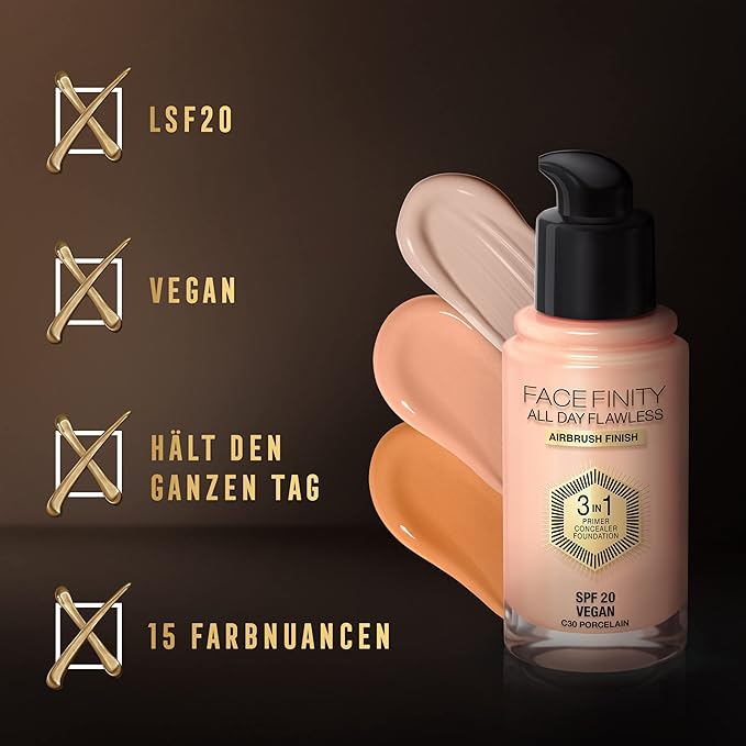 Max Factor Facefinity 3-in-1 All Day Flawless Liquid Foundation, SPF 20-42 Ivory, 30 ml