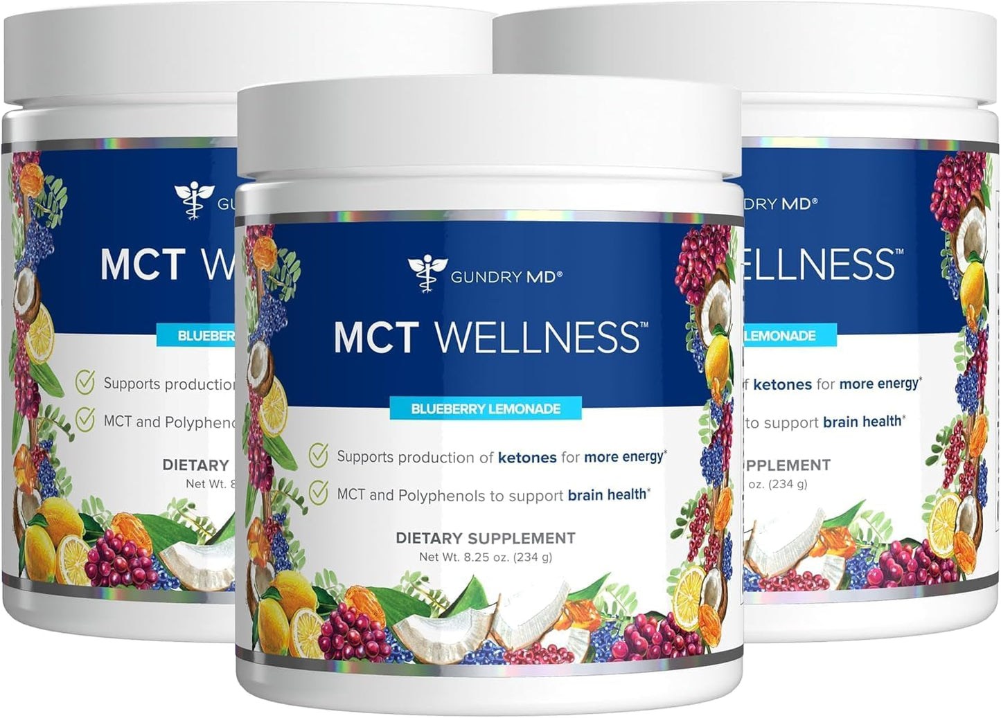 Gundry MD MCT Wellness Powder to Support Energy, Ketone Production and Brain Health, Keto Friendly, Sugar Free (90 Day Supply, Blueberry Lemonade)