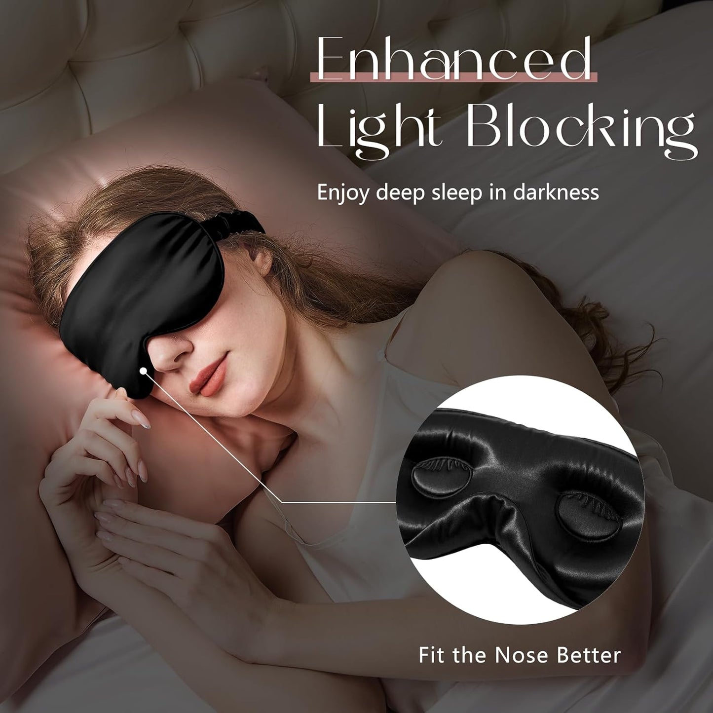 ZIMASILK Adjustable 22 Momme 100% Mulberry Silk Sleep Mask, Upgraded 3D Contoured Cup Eye Mask for Sleeping, Super Soft & Breathable Blindfold, Blackout for Deep Sleeping (Black)