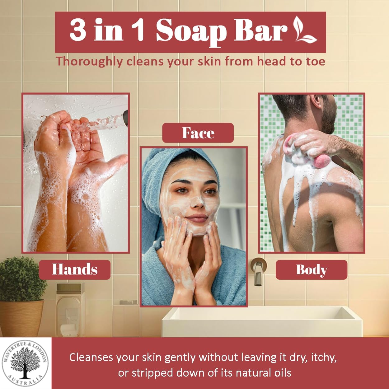 Wavertree & London Marrakech Rose Scented 100% Natural Soap Bar, 7oz Moisturizing French Triple Milled Soap Bar for Women & Men enriched with shea butter - Pure Bath & Body soap bar