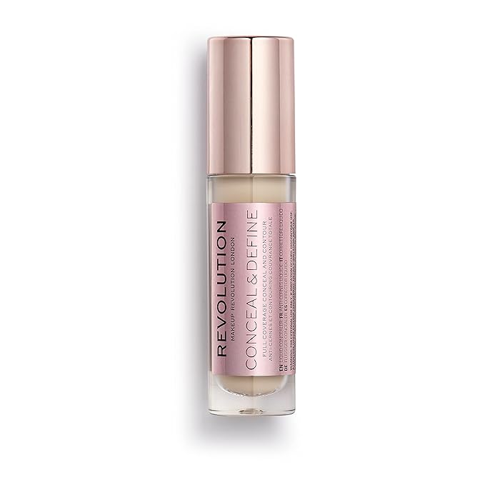 Makeup Revolution Conceal and Define Concealer, Full Coverage & Matte Finish, C2.5 for Fair/Light Skin Tones, Vegan & Cruelty-Free, 0.7 Fl Oz