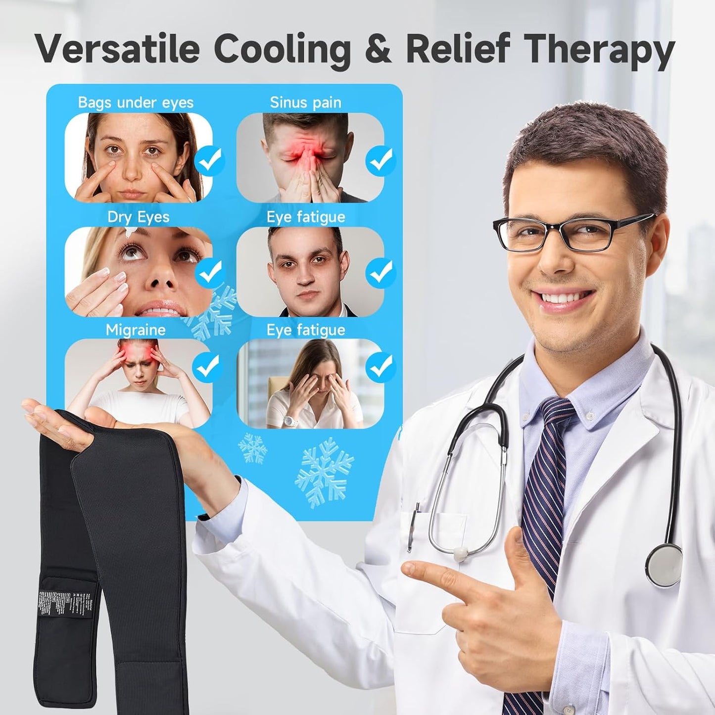 Umisleep Cooling Sleep Mask with Washable Cover, Reusable Eye Mask for Cold Compress Therapy, Soft Ice Pack, Gel Eye Cover for Puffy & Dry Eyes, Headache, Migraine Relief, Stye Eye Treatment, Black