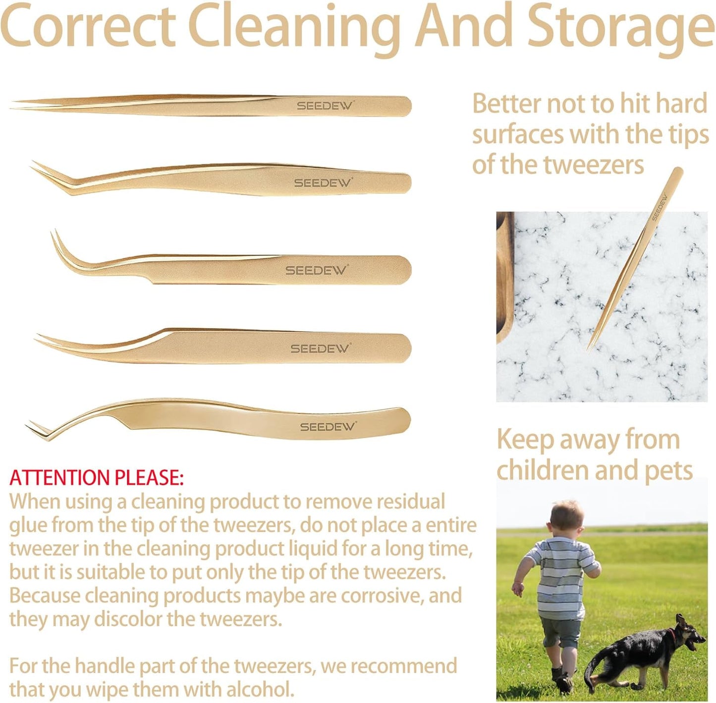 Tweezer Eyelash Extensions 1 PCS Stainless Steel Straight Pointy Tweezer Isolation Professional Precision Supplies False Lash Application Tools for Lash Tech, Lash Artist Beginner(Golden)