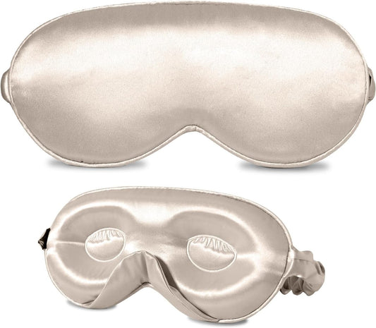 ZIMASILK Adjustable 22 Momme 100% Mulberry Silk Sleep Mask, Upgraded 3D Contoured Cup Eye Mask for Sleeping, Super Soft & Breathable Blindfold, Blackout for Deep Sleeping (Beige)