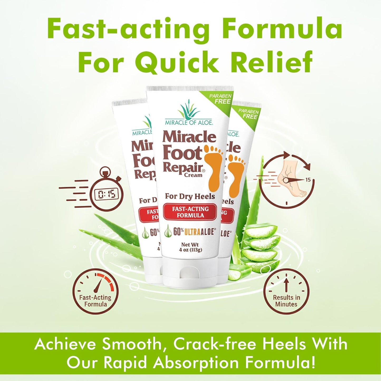 Miracle Foot Repair Cream, 4 oz Repairs Dry Cracked Heels and Feet, Diabetic-Safe, 60% Pure Ultra Aloe Moisturizes, Softens, and Repairs, Relief from Discomfort of Ingrown Toenails (2-Pack)