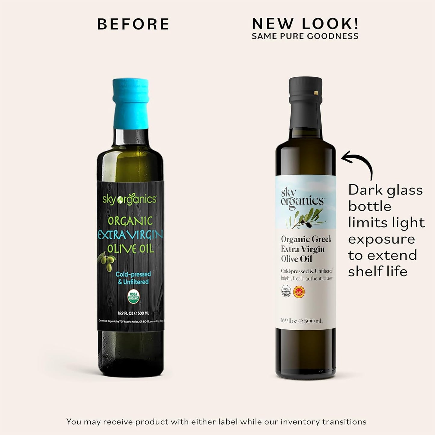 Sky Organics - Organic Extra Virgin Olive Oil, 16 fl oz - Cold Pressed & Unfiltered - Bright, Fresh, Authentic Flavor - Sourced from Farmers in Greece - 100% Pure - Kosher - Natural, Vegan, & Soy Free