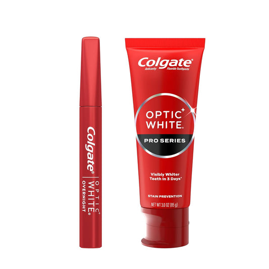 Colgate Optic White Overnight Teeth Whitening Pen and Whitening Toothpaste Kit, Includes 0.08 fl oz Teeth Whitener Pen with 21 Nightly Treatments Plus a 3.0 fl oz Enamel Safe Whitening Toothpaste