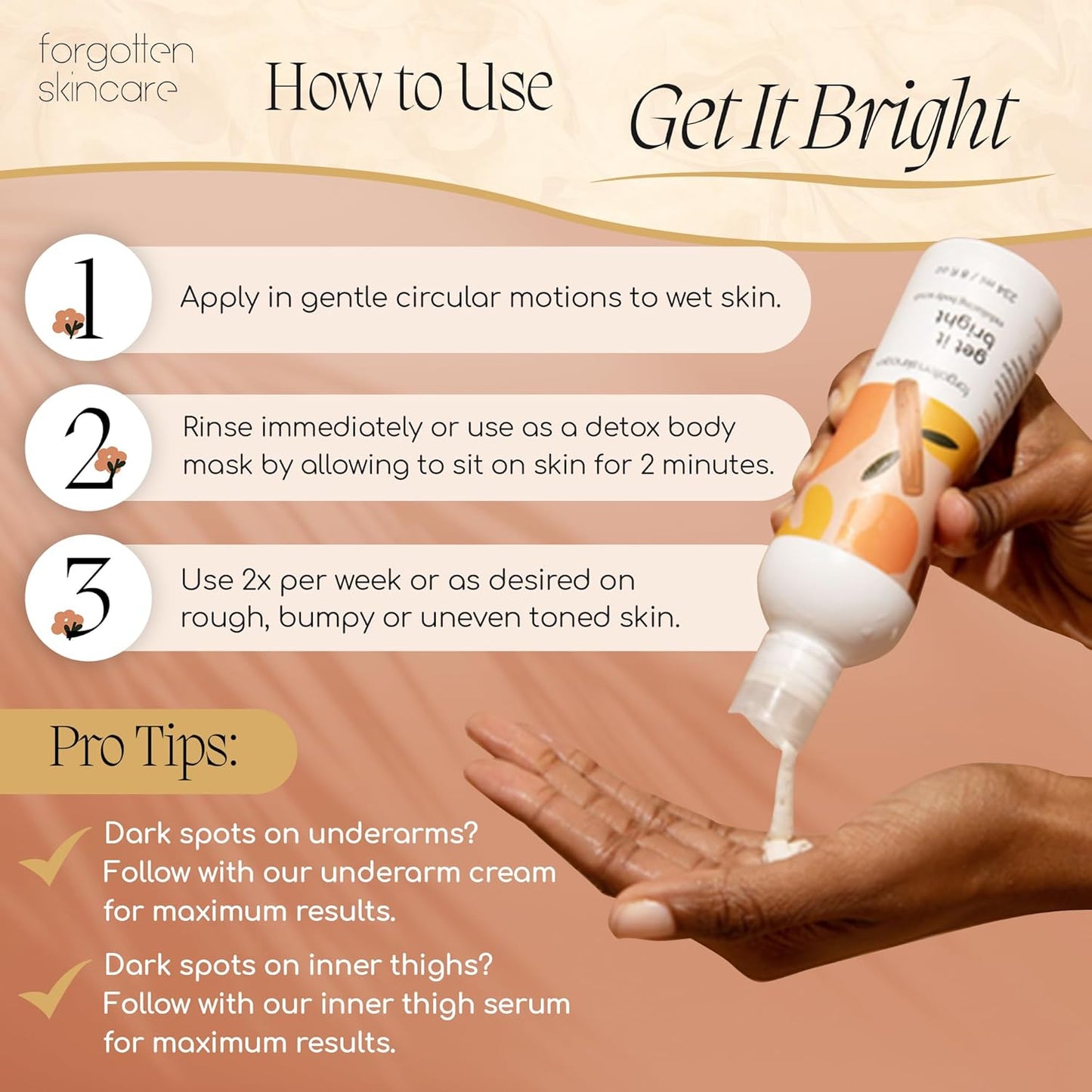 Get It Bright Exfoliating Body Scrub with Glycolic Acid & Pumice for Dark Armpits, Bikini Area, KP Bumps, Rough Skin – Daily AHA Polish to Smooth, Soften & Prep Sensitive Areas