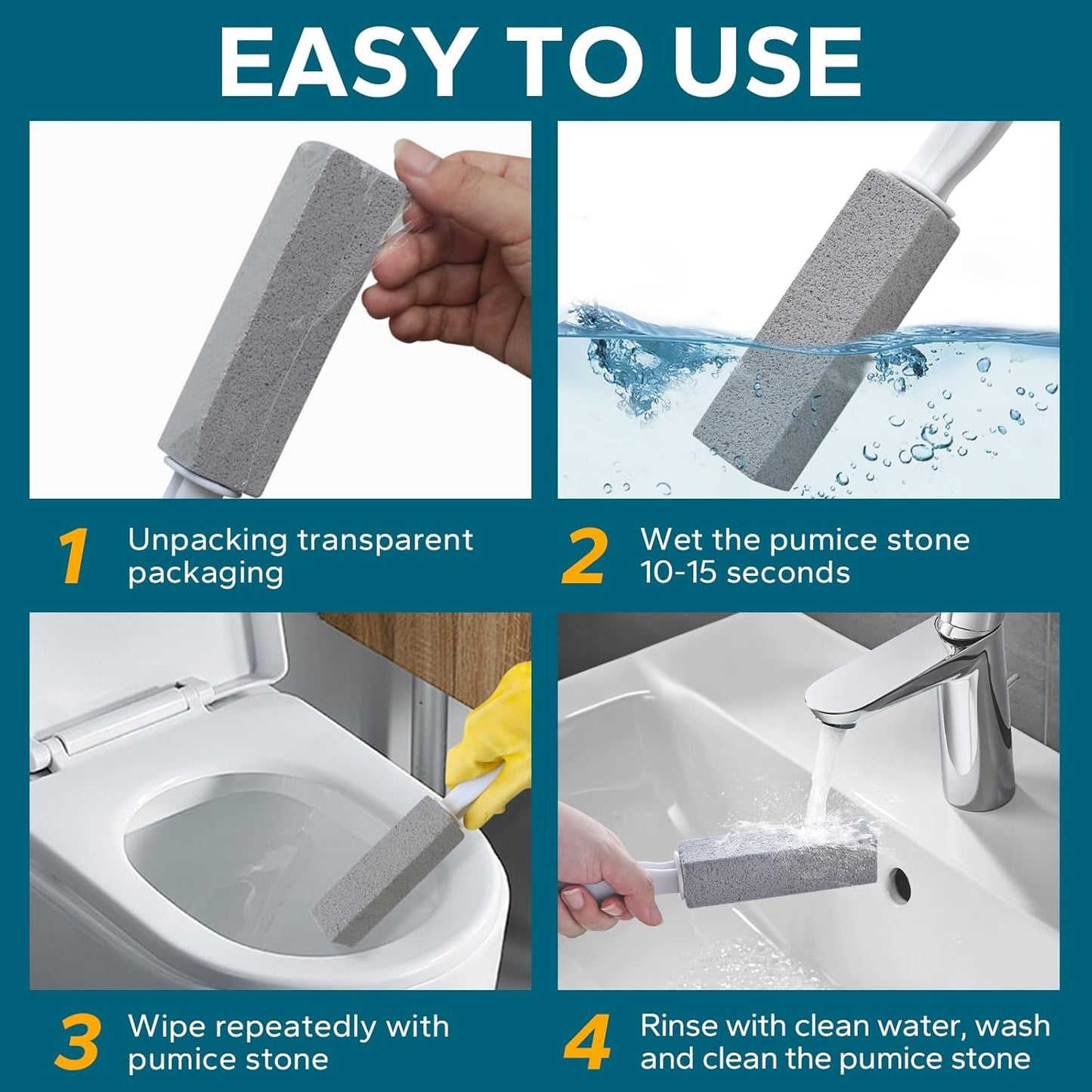 Emycool Pumice Stone Toilet Bowl Cleaner, 14 Pack Toilet Pumice Stone with Handle for Toilet Cleaning, Bathtubs, Sinks, Swimming Pools, Grills