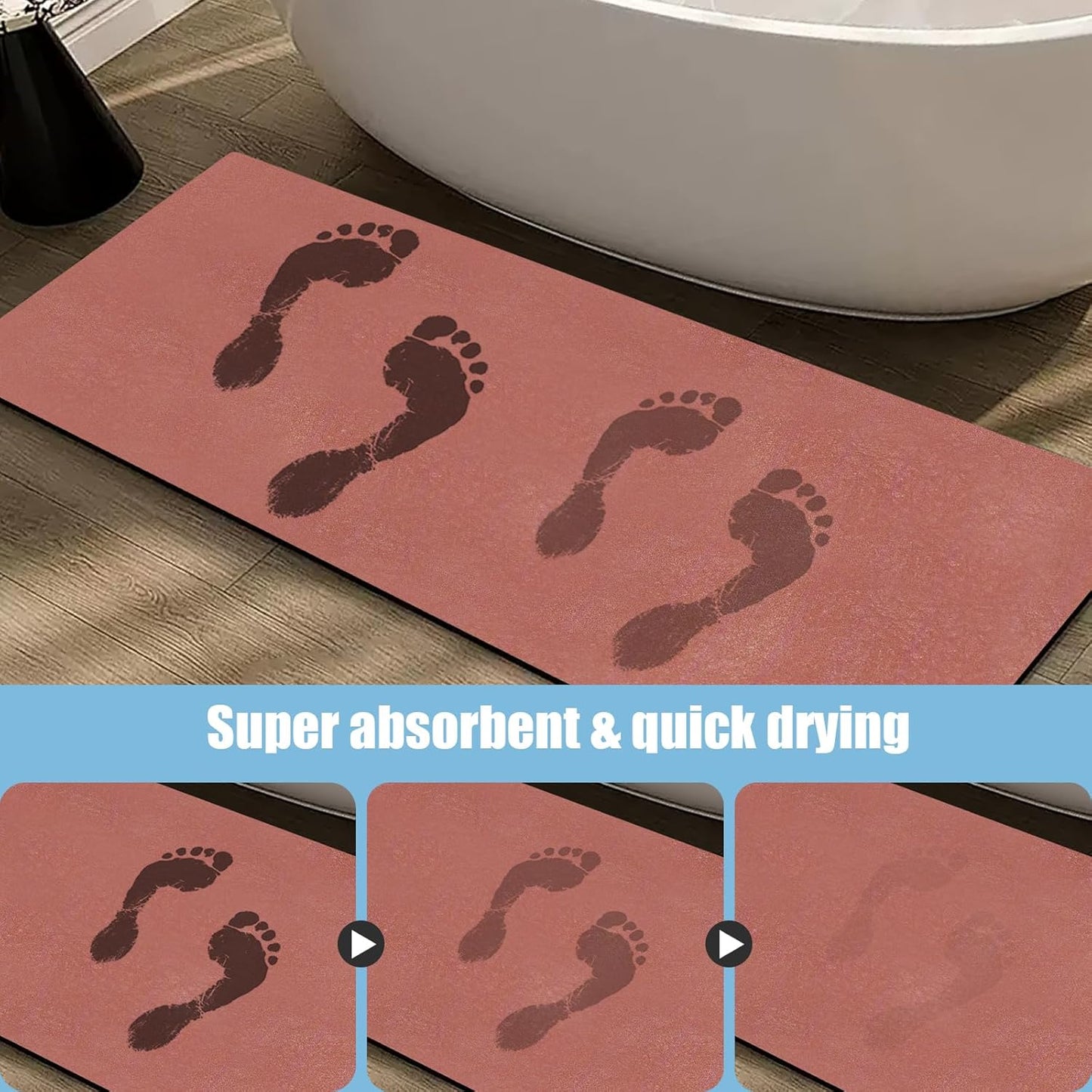 Diatomaceous Earth Bath mat Bathroom Rugs Super Absorbent Quick Dry Non Slip Bath Mat Thin Bathroom Floor Mats Fit Under Door-Shower Rug for in Front of Bathtub Shower, Brown, 23.6"x66.9"