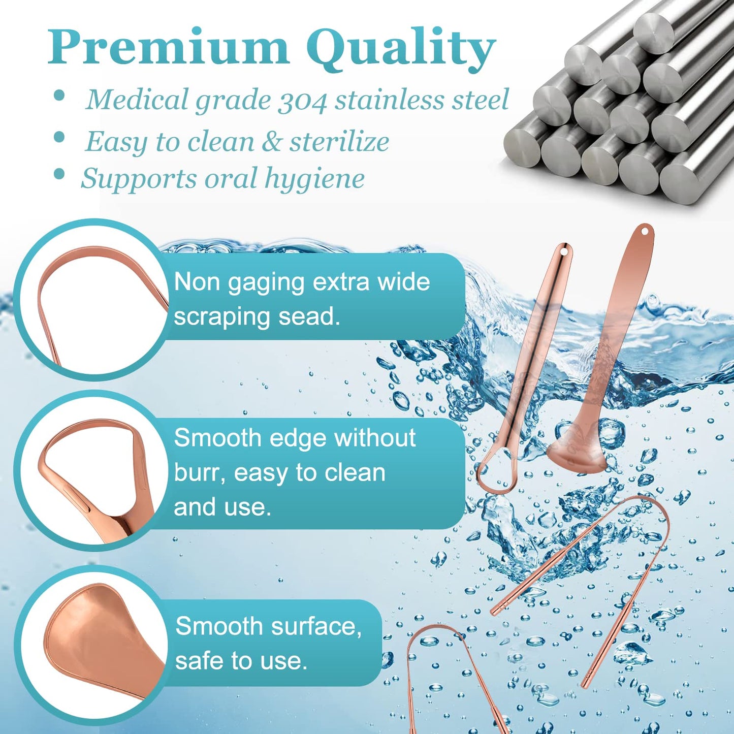 MORGLES Copper Tongue Scraper, 4Pcs Tongue Scraper with Case Medical Grade for Adults