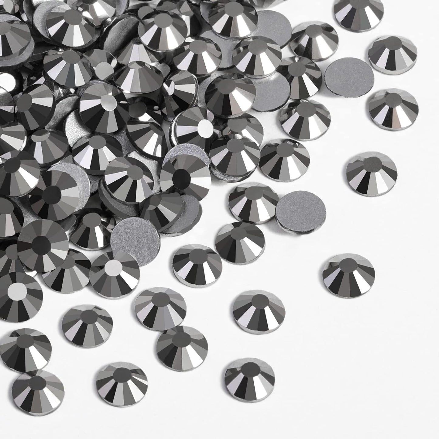 Beadsland 1440 Pieces Flat Back Crystal Rhinestones Round Gems,Hematite,SS8,2.3-2.5mm