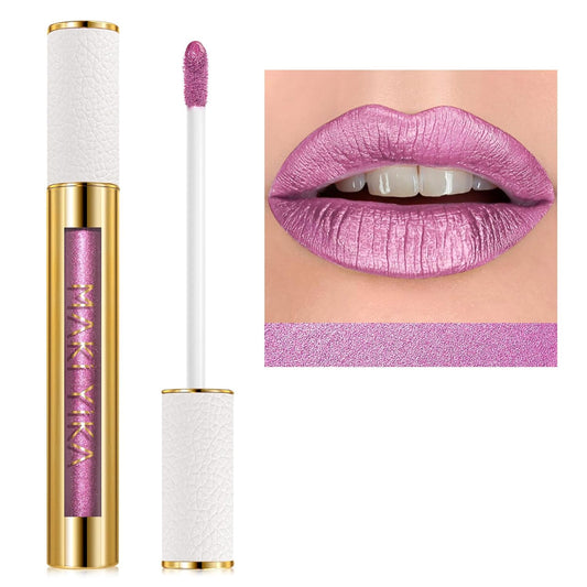 MAKI YIKA Pink Lipstick for Women Metallic Lipsticks Glitter Long Lasting Lipstick No Smudge No Transfer Liquid Lip Gloss (BR012 Paradise)