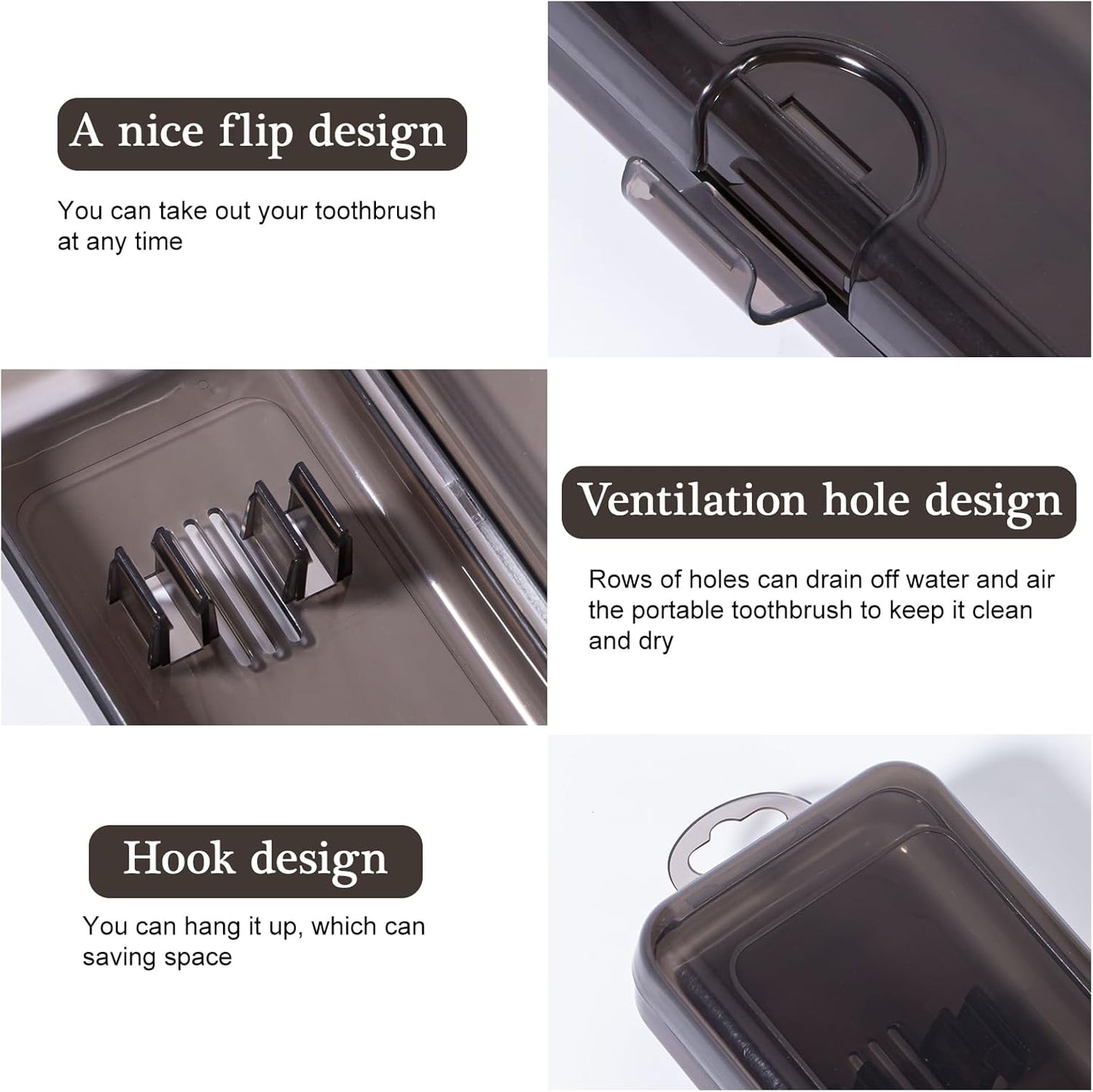 Toothbrush Travel Case 2 Pack, Clear Black Toothbrush Case Holder Travel Size Plastic Toothbrush Holder Toothpaste Storage Container Portable for Traveling, 7.87 x 2.36x 1.18”