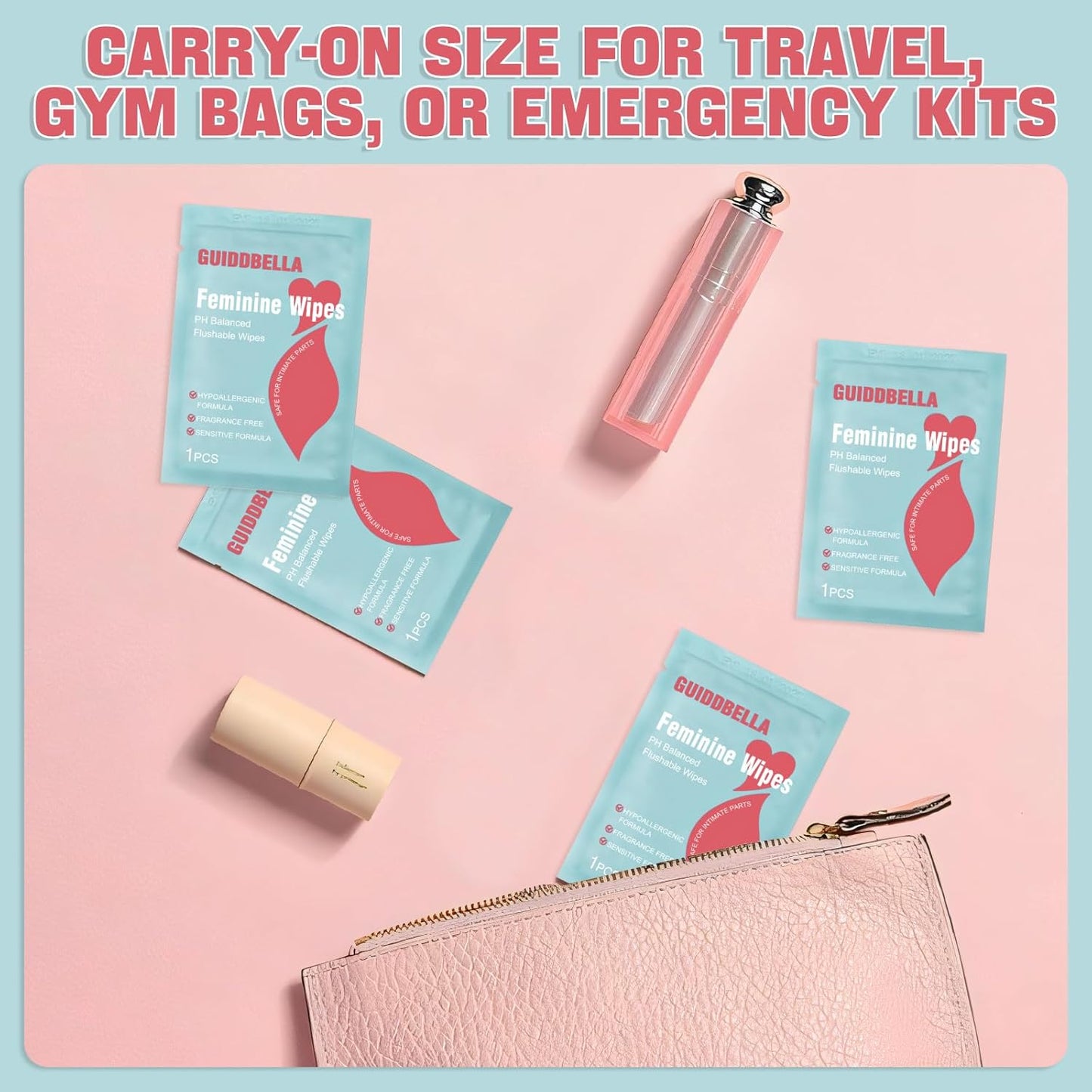 Feminine Wipes for Women - Individually Wrapped Flushable Wipes, PH-Balanced, Alcohol-Free, Unscented, Safe for Sensitive Skin (50 Count)