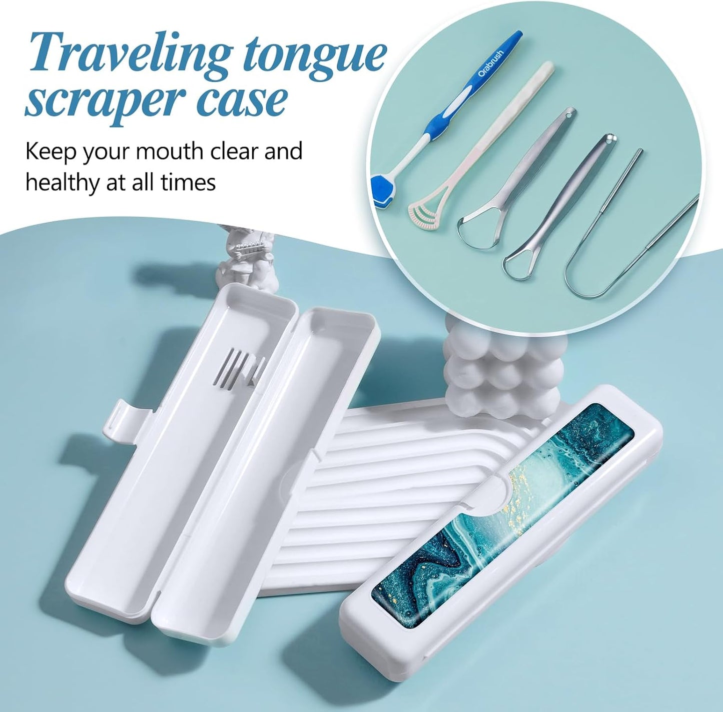 Toothbrush Travel Case - Colorful Pattern, Holder and Covers for Toothbrushes, Includes Tongue Scraper Case