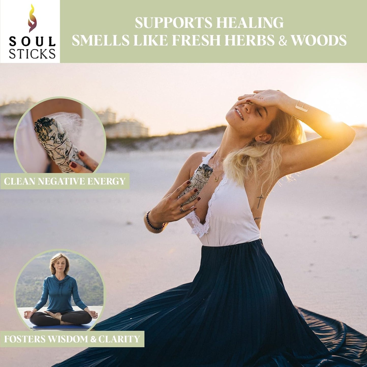 SOUL STICKS 9 Inch 12-Pack Organic California White Sage Smudge Sticks Bulk for Home Cleansing, Negative Energy Removal, Good Energy Meditation & Smudging Rituals | Pure Sage Bundles