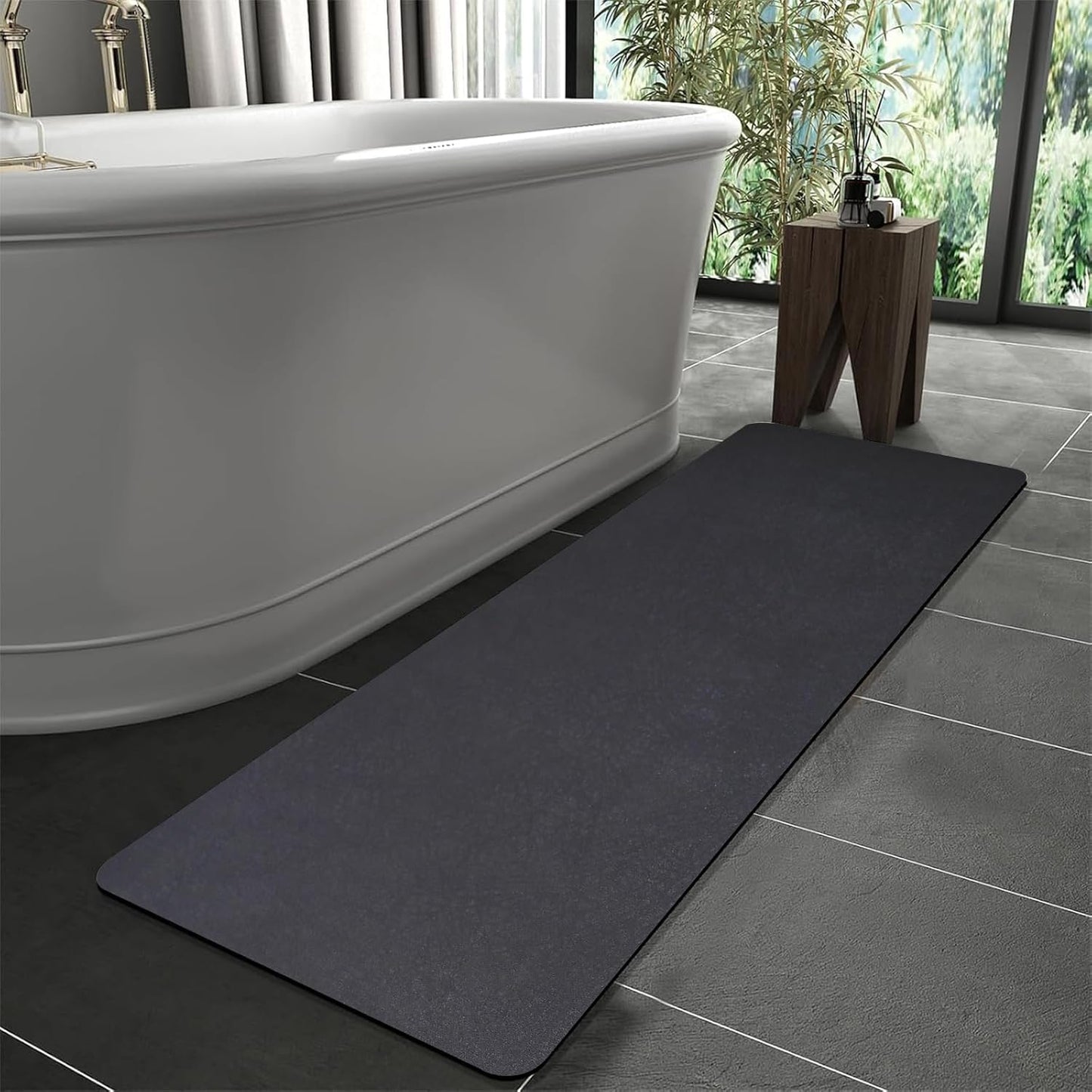 Diatomaceous Earth Bath mat Bathroom Rugs Super Absorbent Quick Dry Non Slip Bath Mat Thin Bathroom Floor Mats Fit Under Door-Shower Rug for in Front of Bathtub Shower, Dark Grey, 23.6"x66.9"