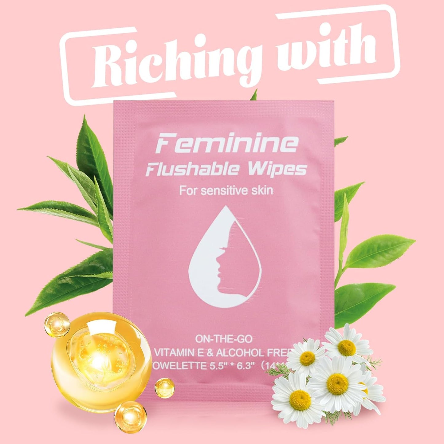 100 Feminine Wipes Flushable Travel Individually Wrapped,Travel Wipes for Women,Feminine Care Wet Wipes Travel Size Vaginal Wipes for Adult, Girl and Homeless