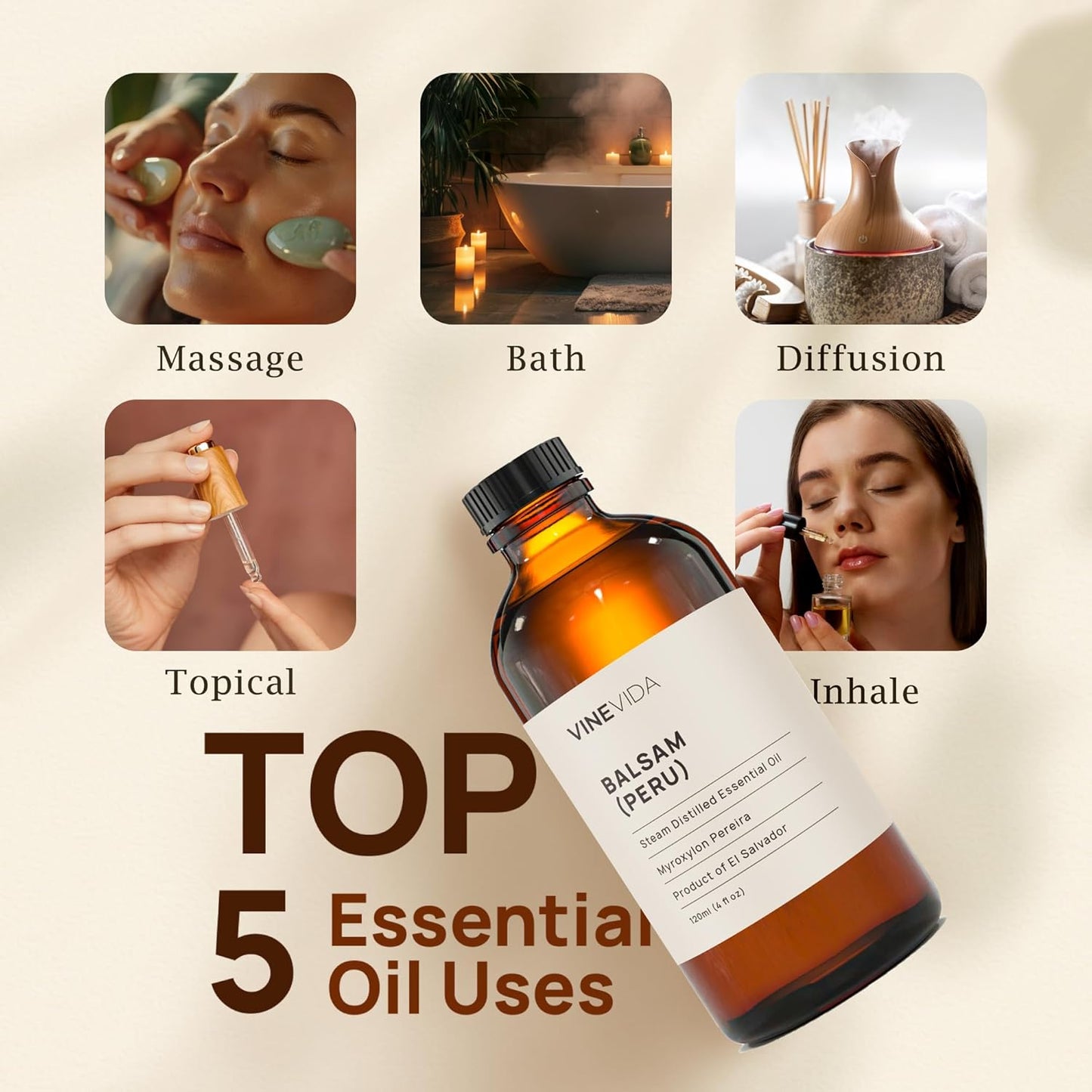 VINEVIDA Balsam (Peru) Essential Oil 4 oz - Undiluted Balsam (Peru) Oil 4 oz - Balsam (Peru) Candle Oil Scent - DIY Candle Scents for Candlemaking - Bulk Essential Oil for Soap Making Safe for Skin