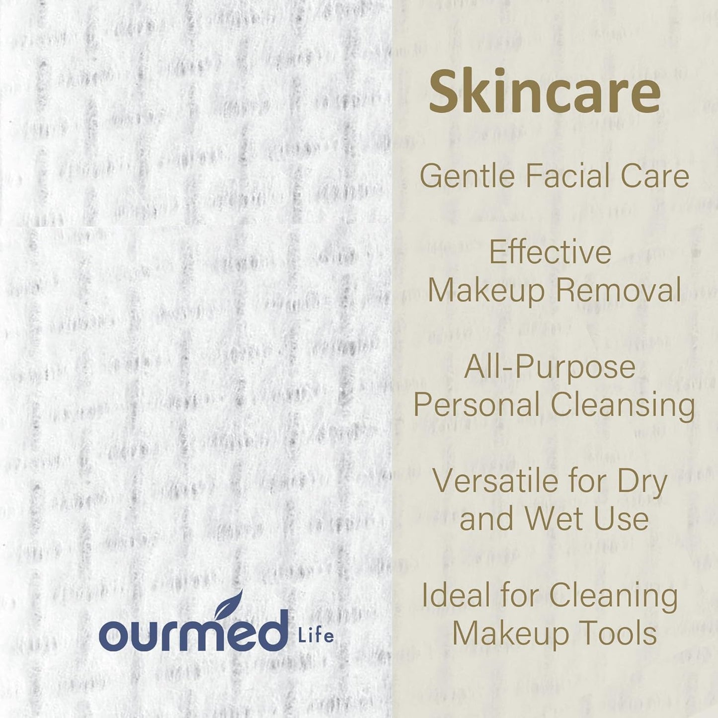 Ourmed Life Face Towels, Disposable Biodegradable Facial Towels for Sensitive Skin, Lint- free Facial Wipes for Washing Face, Skincare and Makeup Remover, Dry Wipes, 10"×7.9" Extra Large, 60 Count