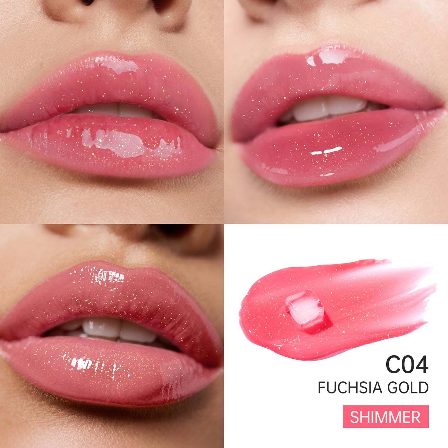 Catkin Lip Plumper Gloss, Tinted Lip Serum with Hyaluronic Acid & Jojoba Oil, Non-sticky Volumizing Hydrating Formula for a High Shine Maximum 3D Look, Plump & Soft Lips 0.12 Fl Oz - C04 Fuchsia Gold